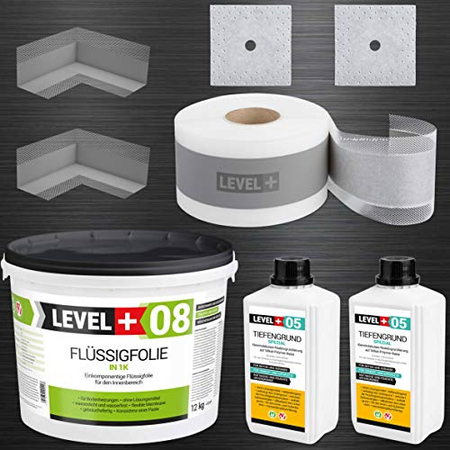 Set de sellado para ducha de 10 m2, 12 kg, lámina líquida, 2 esquinas interiores, 2 manguitos de pared, cinta aislante de 10 m SET19