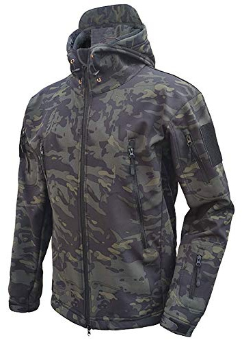 MakingDa - Giacca invernale impermeabile da uomo, con cappuccio, in stile casual, cappotto foderato in pile, giacca tattica militare, per lavoro, corsa, pesca, caccia, arrampicata, Camo notturno., XL