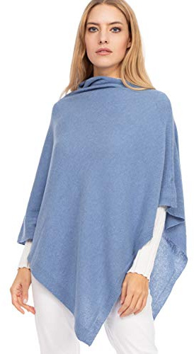Marine Cashmere - Poncho en mélange Cachemire pour Femme, Doux Fil en Cachemire, fabriqué en Italie (Bleu Clair)