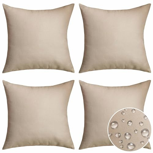Home Brilliant Beige kuddöverdrag för utomhusbruk 45 x 45 cm – trädgårdskuddöverdrag vattentätt för inomhus och utomhus, stol, 45 cm (18 tum), 4 st, ljust linne