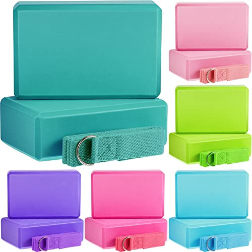 Meooeck 18 Pcs Yoga Blocks and Strap Set Include 12 EVA Foam Yoga Blocks Bulk 9x6x3 with 6 Adjustable 8 ft Straps D Ring Non Slip Props for Stretching Pilates Workout Studio Home Gym(Multicolor)