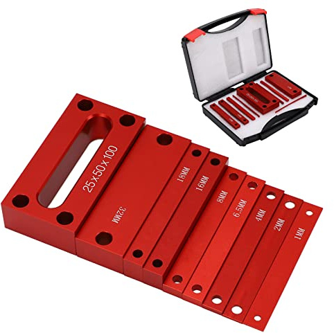 9 STK Setupblock Höjdmätare Set, Precisionsröda Aluminiumlegeringsinställningsstänger för Router och Bordssågstillbehör Träbearbetningsuppsättning, Stänger Inkluderar Lasergraverad