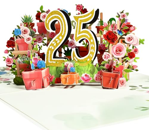 Magic Ants Celebrazione del Giubileo d'argento - Biglietto d'auguri per il 25° anniversario - 25 anni di amore duraturo e felicità, carta pop-up per ogni occasione per il 25° anniversario, 25°