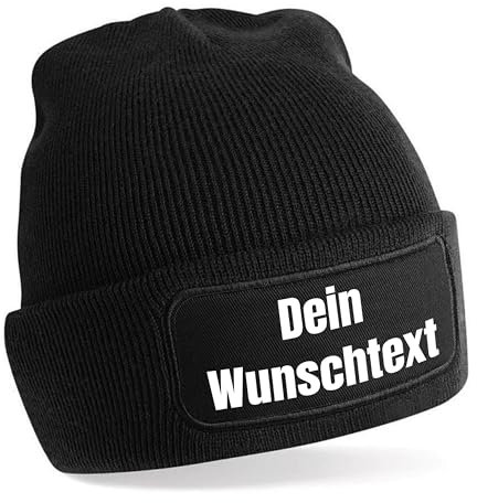 Herzbotschaft personalisierte Beanie Strickmütze mit Wunschtext | schwarz | Unisex SoftTouch angenehm weiche und warme Wintermütze | OneSize Einheitsgröße für Erwachsene