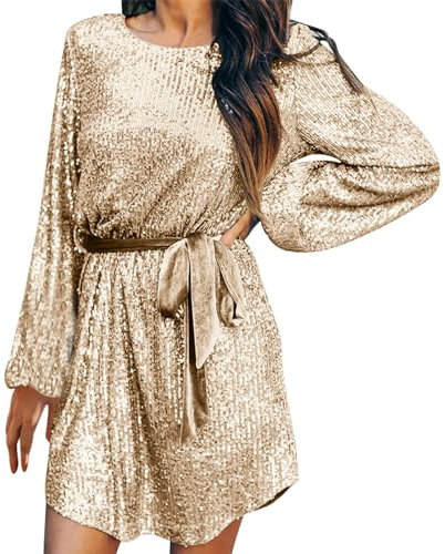 Pailettenkleider für Damen Glitzer Kleid Partykleid Hochzeit Cocktailkleid Elegant Sexy Hochzeitskleid Langarm Festlich Party Pailletten Kleider Glitzerkleid Abendkleid Silvester Outfit Gold Silber