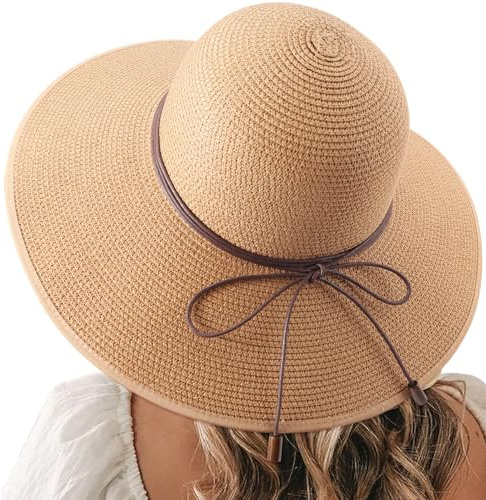 DRESHOW Sombrero Paja Mujer Plegable Verano Sombrero Verano Sombrero ala Ancha Mujer Sombrero de Playa Plegable UPF 50+