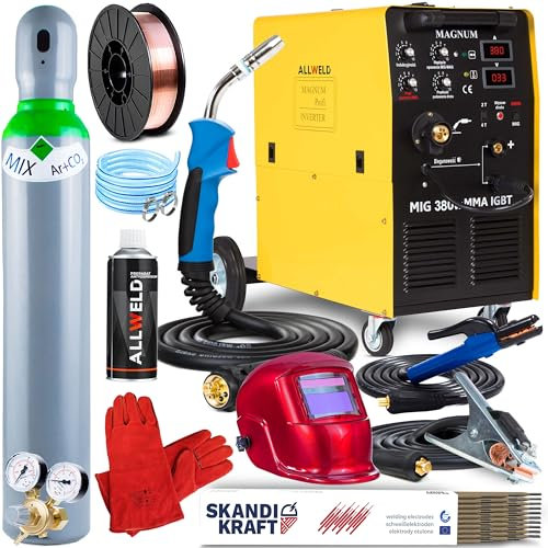 Magnum MIG 380WMMA IGBT - Soldador Inverter Profesional 380A 400V - MIG/MAG, MMA, Hilo Tubular - Alimentador de Alambre de 4 Rodillos - Soldadura Fuerte, Modo 2T/4T, Euroconector - Set ProPlus