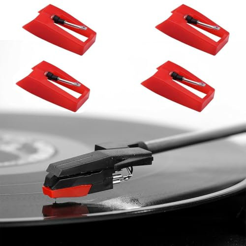 4 Pack Pointe de Lecture Aiguille Tourne Disque Universel Platine, Aiguille Diamant de Remplacement, Vinyle Aiguilles pour Platine Diamant pour Tourne Disque Vinyle, Aiguilles Tourne Disque