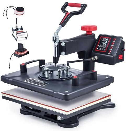 CREWORKS Transferpresse 38x30cm 5 in 1 Hitzepresse 1250W Heißpresse 360 Grad Schwenkbar DIY Druckpresse Mulitifunktional Sublimation Wärmepresse Heat Press Machine