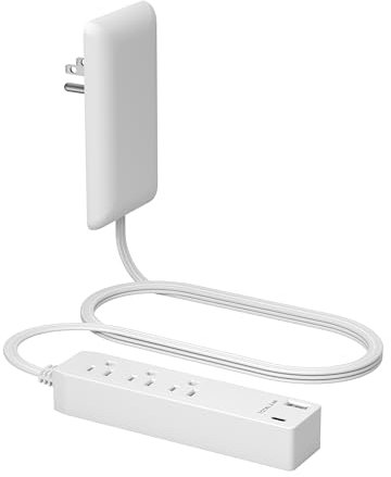 LIDER Plug Extender with 3 Receptacles, 12W usb, Type A and USB Type C, Ultra Thin Wall Plate Plug with Cable Extender, 3 Outlet Power Filter, Flat Face, Fi Design