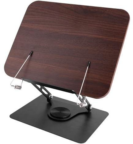 Leggio Girevole per la Lettura, Supporto per Libri Regolabile e Pieghevole con Base Girevole a 360° Supporto per Libri Clip per Pagine Spartiti Musicali Tablet per Ricette
