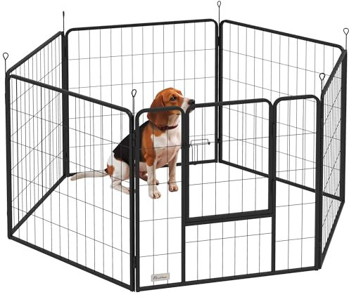 PawHut Welpenlaufstall 6-TLG Welpenauslauf mit 6 Gitterplatten Tür flexibel und faltbar Freilaufgehege 80cm hoch Hundelaufstall Welpengitter für Haustiere Hund Katze Welpe für drinnen und draußen