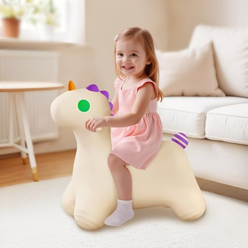 Bouncy Pals Unicorn Hopping Horse, Toddler Girls Inflatable Bouncing Animal Hopper Toy, Baby Indoor Ride on Bouncer, Kids Outdoor Activity Jump Toy, First Birthday Gifts for 18 24 Month 2 3 4 Year Old