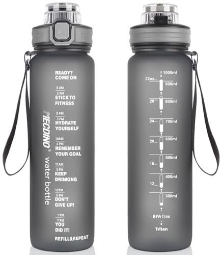 Mecdino Botella de 1 litro con apertura 2 en 1, botella de agua de tritán sin BPA con pajita y bebida directa, botella deportiva a prueba de fugas para la escuela, trabajo, deportes, al aire libre y