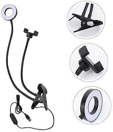 Lurrose Lampe à Selfie LED avec Support Flexible pour Smartphone, Lumière De Remplissage pour Live Streaming, Bureau, USB, Noir, Bras Rotatif 360°