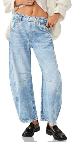 Cicy Bell Jeans holgados estilo boyfriend para mujer, estilo vintage, pierna ancha, tiro medio, pantalones de mezclilla, azul claro, 44