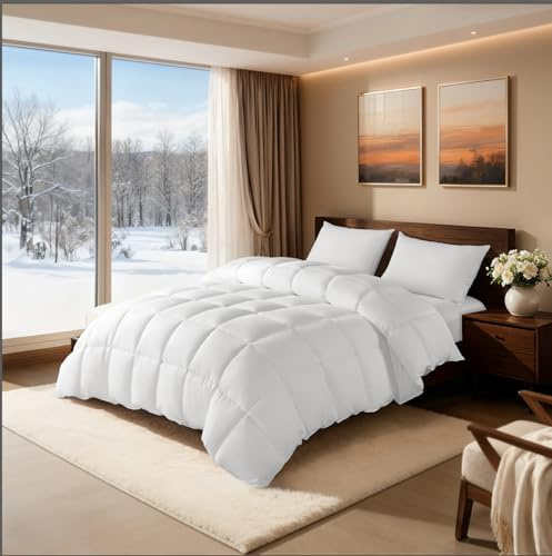 Canadian Luxury Goose Down Comforter, 75% Goose Down 850+ Fill Power Duvet with 100% Cotton Shell 1200 TC All Season Bedding Comforter, Soft Duvet Insert for Adults (90X90,White)