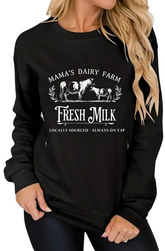 TAIUICY Women Causal Nursing Sweatshirts For Breastfeeding Zip Nursing Friendly Maternity Sweater Mama's Daily Farm Fresh Milk Pullover Tops(L,Black)