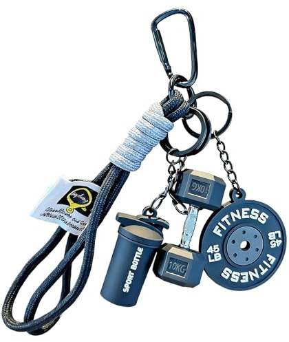 BelleFlair Llavero de fitness negro con mancuerna, accesorio de gimnasio dulce para mujeres y hombres, colgante motivacional para shaker como regalo, accesorio para llave de coche y bolsa de