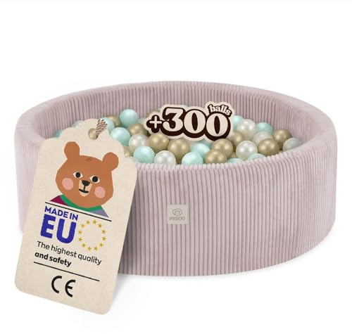 MISIOO Bollbad Baby 90 x 30 cm med 300 bollar – premiummaterial, avtagbart överdrag, manuellt tvättbart vid 30 grader – perfekt för barn 1–3 år – Kul bollbadbollar