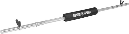 GORILLA SPORTS® Langhantelstange - mit Nackenpolster, 170 cm, bis 200 kg, verchromt, gerändelt, Ø 30 mm, mit Sternenverschlüssen/Federverschlüssen - Langhantel, Hantelstange, Krafttraining