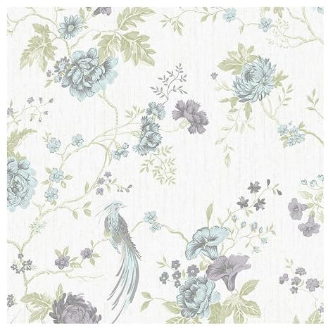 Designer Julian Macdonald Exotica Floral Duck Egg/Lilac Wallpaper