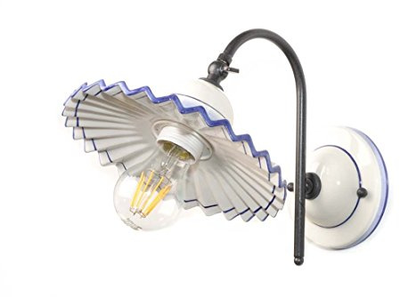 VANNI LAMPADARI - Applique da Parete Interno Plissè - Lampada da Parete con Braccio Orientabile in Ceramica Decorata a Mano - Applique Camera da Letto - Applique Bagno - Cucina – Soggiorno