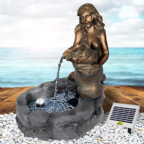 FONTANA GIARDINO CLASSICO FONTANA SOLARE DA GIARDINO A CASCATA CHE SI ACCENDE AL CREPUSCOLO CON BATTERIA A LITIO (Sirena Allo Stagno Con Batteria Liion)
