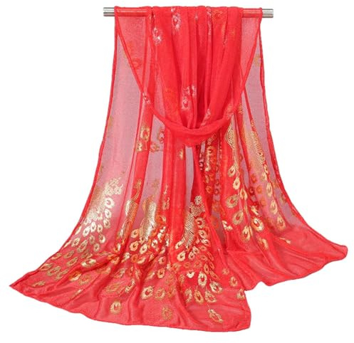 Chiffon Scarf for Women UK Bronzing Peacock Printing Sheer Ladies Scarves | Scarves for Women,Lightweight Headscarf,Accessories for Women,Birthday Gifts for Women,Spring Summer Autumn,160x50cm