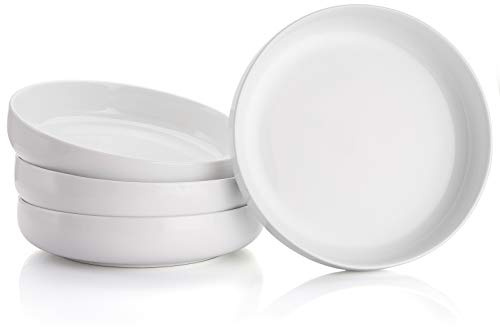 Foraineam 8 Inch Porcelain Round Salad Pasta Bowl Set 22 Ounce Deep Soup Plates White Catering Serving Bowls, Set of 4