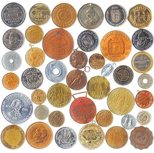 20 PCS MIX OF EXONUMIA: TOKENS, MEDALS, SOUVENIR MEDALLIONS, ELONGATED COINS...