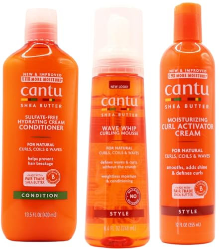 Cantu SHea Butter Moisturizing Curl Activator Cream, Wave Whip Curling Mousse & Hydrating Cream Conditioner Combo (Set of 3)