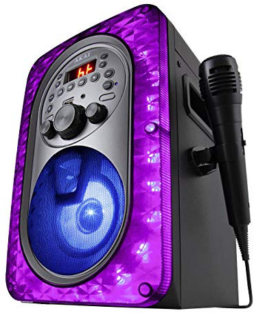 AKAI A58103 Vibes Bluetooth Party speaker with LED lights that synchronise with the music, Karaoke Function with CD/CD+G Playback, Microphone Included, 8W RMS, Black
