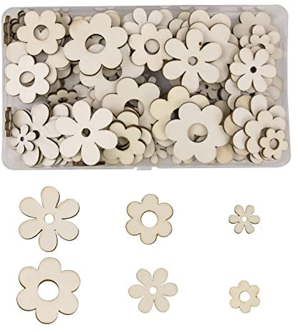 FRUHLING 100 Stück Holz Blumen Scheiben Holz Streuteile Naturholzscheiben zum Basteln Streudeko Tischdeko Verzierungen für DIY Handwerk Scrapbooking Weihnachtsbaum Anhänger