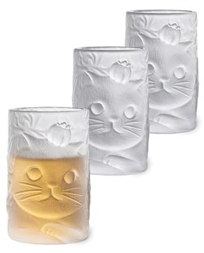 TUCHACA Verre chat tasses à thé (lot de 3) rouleaux en verre, verres à jus, thés, Espresso, Whisky et autres boissons tasses en verre cadeau unique pour chats