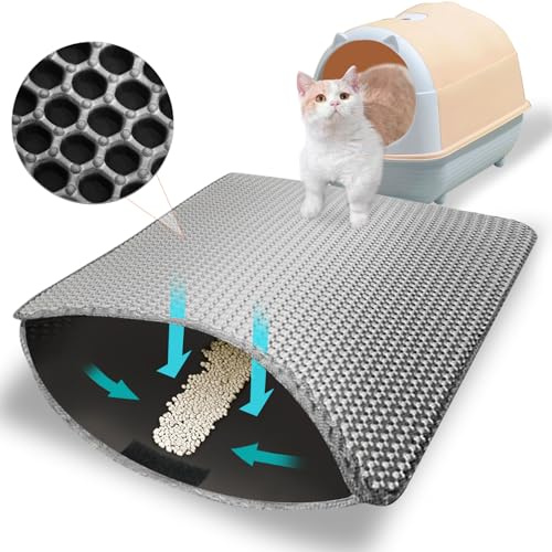Phantasy Katzenklo Matte 55 * 75 CM, Schwarz Katzenstreu Unterleger Waben Design Vorleger wasserdichte Doppelte Schichte Entwurf Bienenwabe Matte, Katzentoilette Matte