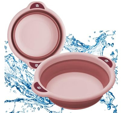 Przydasie Faltbare Schüssel Camping 3L - Silikon Faltschüssel Camping - Faltschüssel Runde - Tragbare Camping Schüssel Faltbar - zum Waschen von Gemüse und Geschirr - Rosa (28 x 9 cm)
