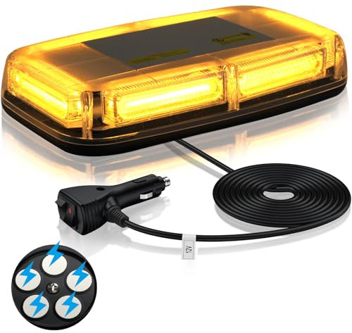 eSynic 6-COB LED Beacon 10.8 Magnetic Amber Flashing Beacon Light Strobe Lights Car Roof Top Waterproof Emergency Warning Light 12V-24V With 7 Flash Modes 5M Power Cable for Car Van Truck Vehicles