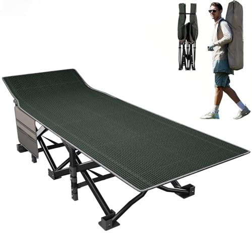 OVERMONT Klappbar Feldbett Faltbar Campingbett - Camping Bett 190 x 71 x 36 cm - bis 250kg Belastbar - 2400D Oxfordgewebe mit Seitentasche Tragetasche für Camping Garten Büro Schwarz Grau