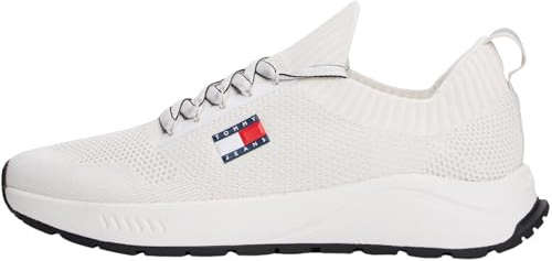 Tommy Jeans Uomo Sneakers Running Knitted Profilo Basso, Bianco (Ecru), 44