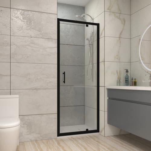NRG 760mm Black Bathroom Pivot Shower Door Cubicle Enclosures 6mm Safety Glass