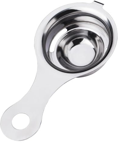 Separador de yema de huevo, separador de huevos de acero inoxidable, divisor de huevos que ahorra espacio, separador antideslizante de claras de huevo de mango largo para hornear pasteles (plata)