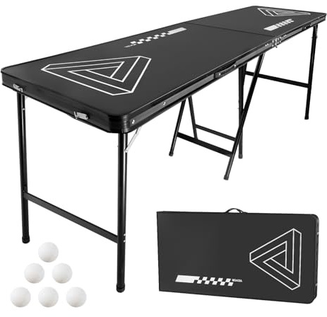 VEVOR Table de bière pong portable, 2,4 m, table surélevée de jeu de beer pong pliable de 0,9 m, avec poignée de transport et 6 balles de ping-pong, pour bureau, fête de hayon, voyage et camping, noir