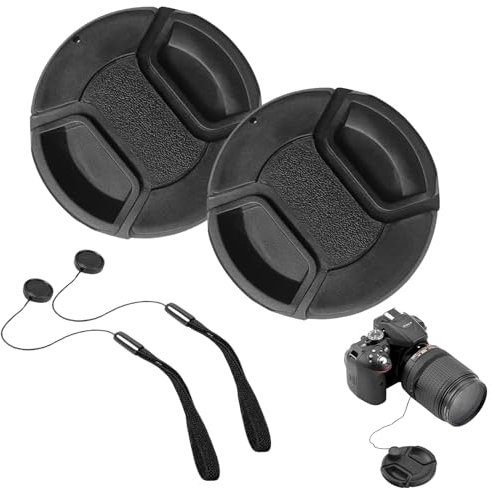 Pack de 2 Tapas de Objetivo de 55 mm, Cubierta de Repuesto para Lentes de Cámara, Protector de Lente, Tapa de Objetivo Tipo Clip, Compatible con Canon, Sony, Nikon, Fuji, Sigma, Pentax, Tamron