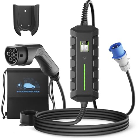 WISSENERGY 7.4kW EV Charger Type 2 Cable to CEE Plug with 6M Cable, Single-phase [32A | 24A | 16A | 240v] Adjustable Current, Mobile Charging Station for Electric Vehicle, IP66, Storage Bag
