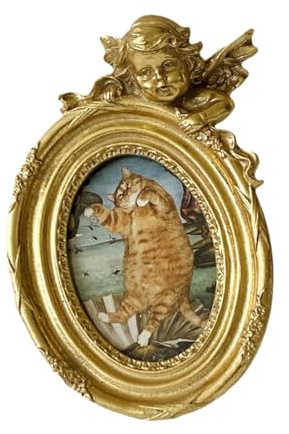 Cadre photo ovale représentant une figurine d'ange européen à suspendre au mur - Décoration murale - 12 x 3,5 x 15,5 cm