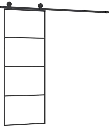 CIOURSTO Skjutdörr i Glas, Härdat Säkerhetsglas och Aluminium, Skjutdörr med Beslag för Inomhusbruk (76 x 205 cm)
