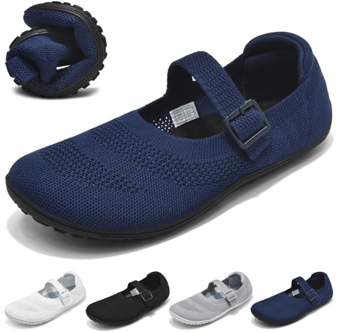 Wizshoe Ballerine Barefoot da Donna Eleganti Scarpe Basse Estive Piatte e Comode con Punta Rotonda Slip On in Maglia con Cinturino e Fibbia Walking Flats Leggere Traspiranti Blu 41 EU