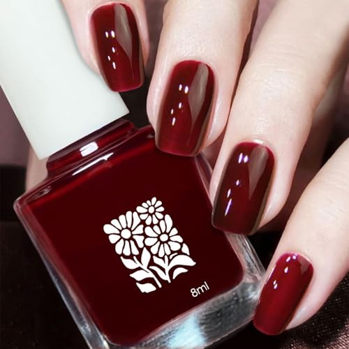 Vinrött nagellack, glänsande vinröd nagelpolering, färgintensiv färglack krämig finish, långvarig och chipbeständig manikyr för gör-det-själv nagelkonst hemma, snabbtorkande, högkvalitativ färg