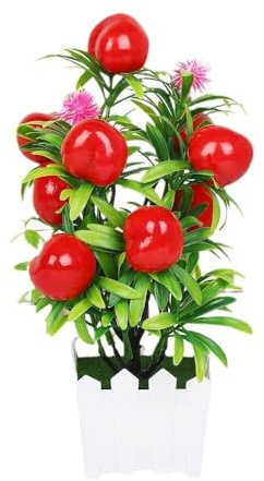 HUFFA Adornos de bonsái de simulación de Fruta Grande de 9 Cabezas for decoración del hogar, Fruta Artificial Realista en Lavabo Cuadrado(Nectarine)